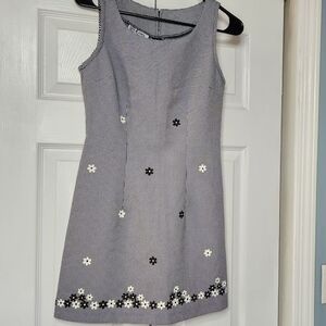 American Vintage Kims Fasion Usa Black & White Gingham Mini Dress Floral Details